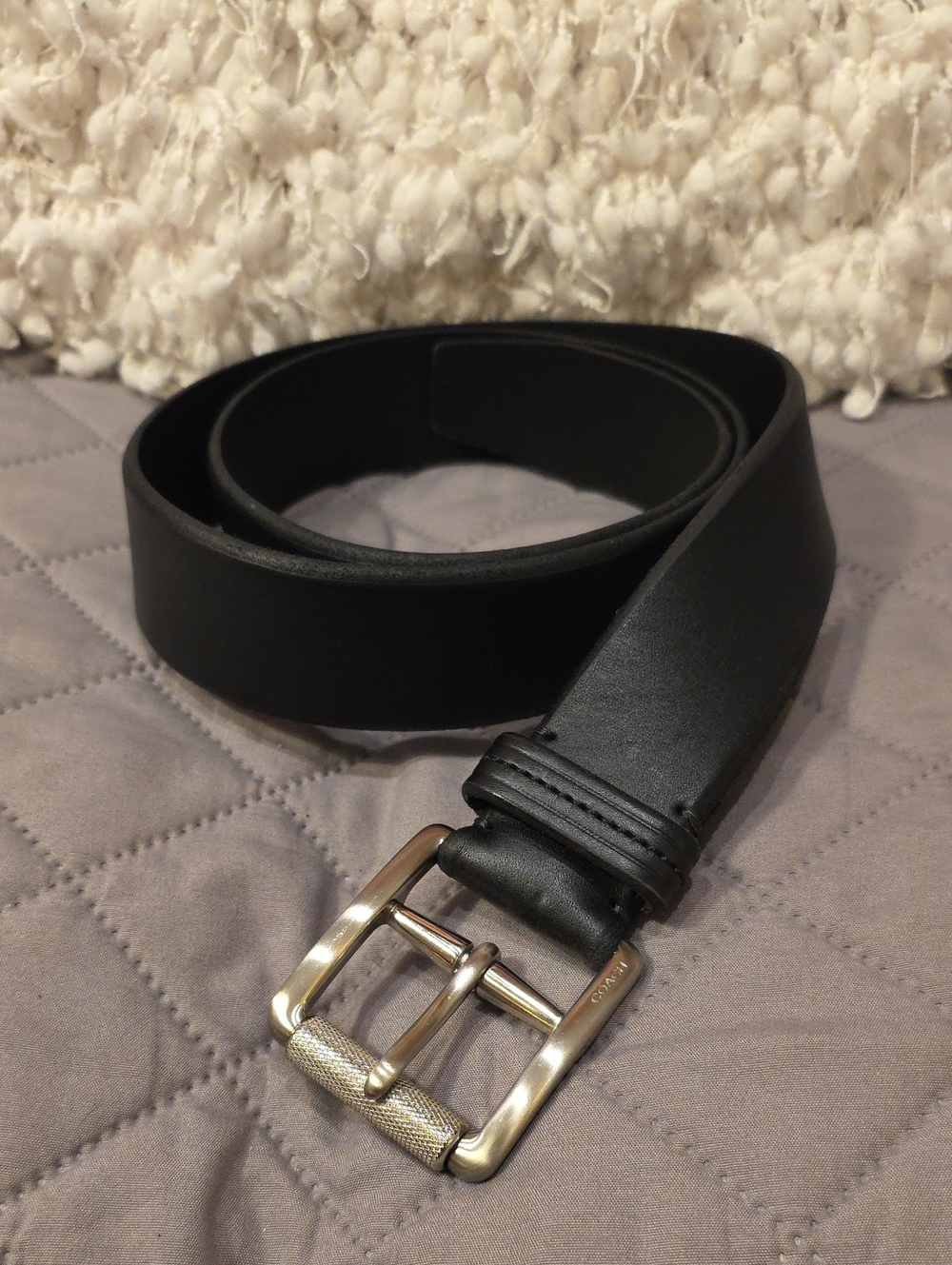 Coach Black Leather Belt with Silver-Tone Harnass Buckle